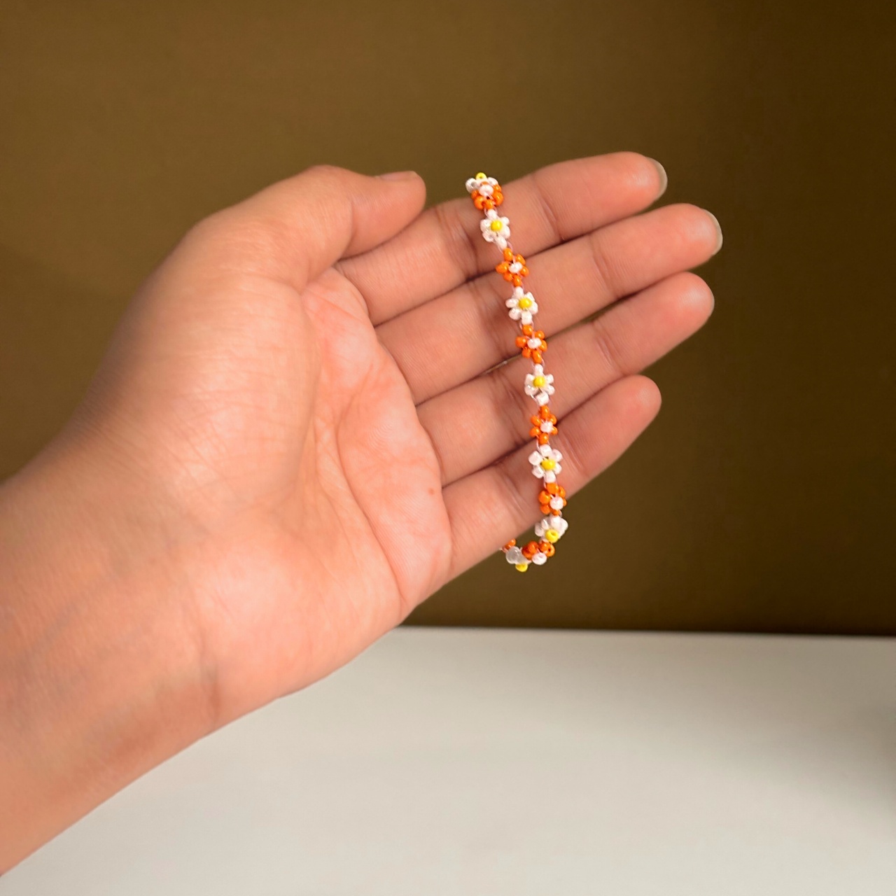 Orange & White Daisy Bracelet