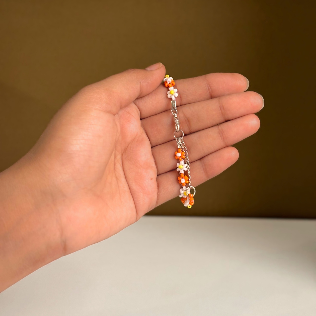 Orange & White Daisy Bracelet - Image 2
