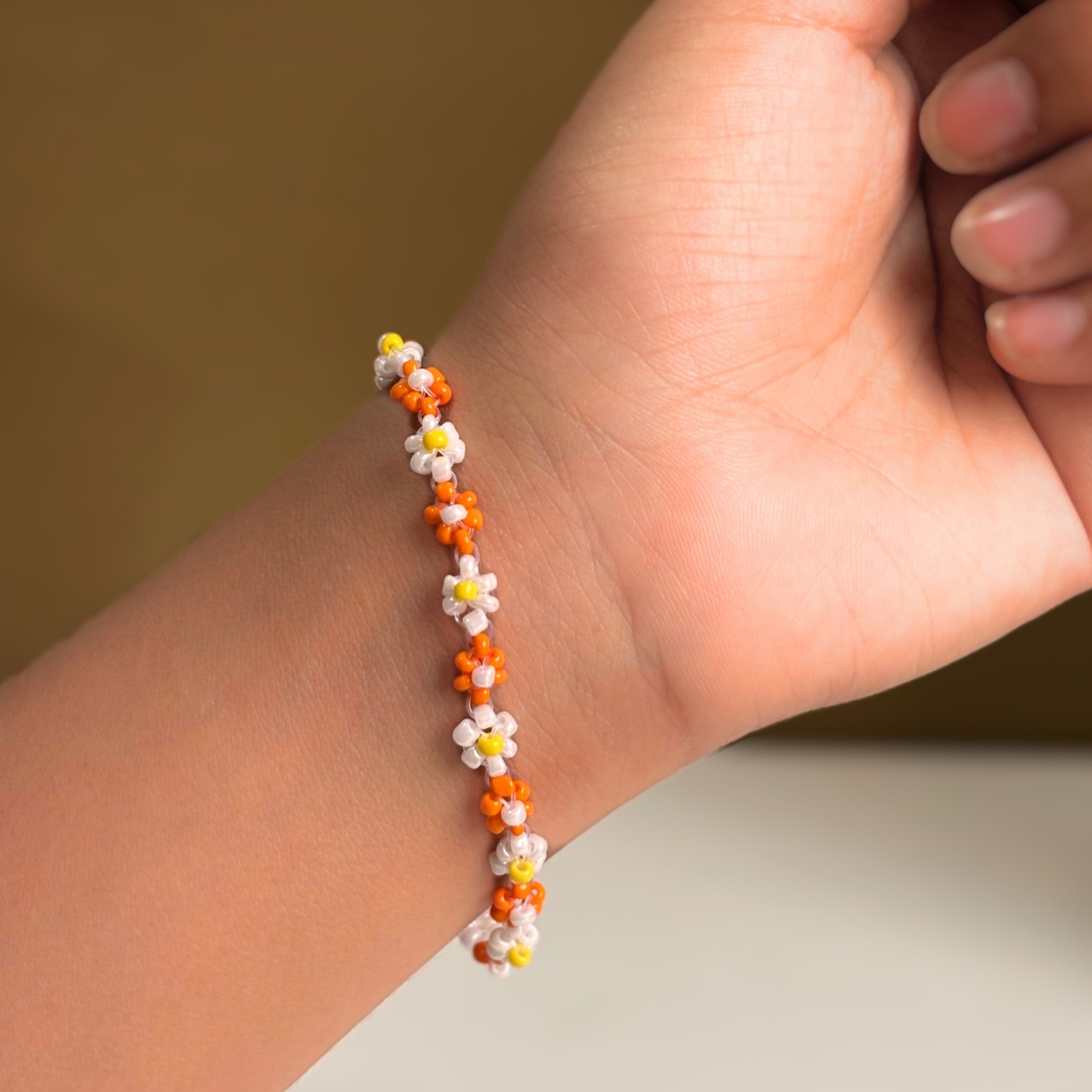 Orange & White Daisy Bracelet - Image 3
