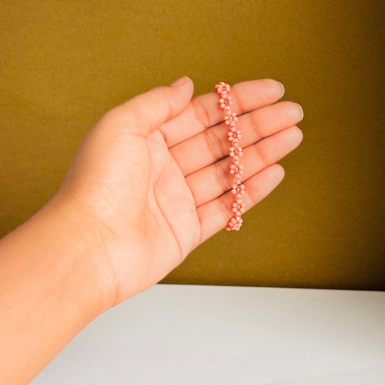 Peach Daisy Flower Bracelet