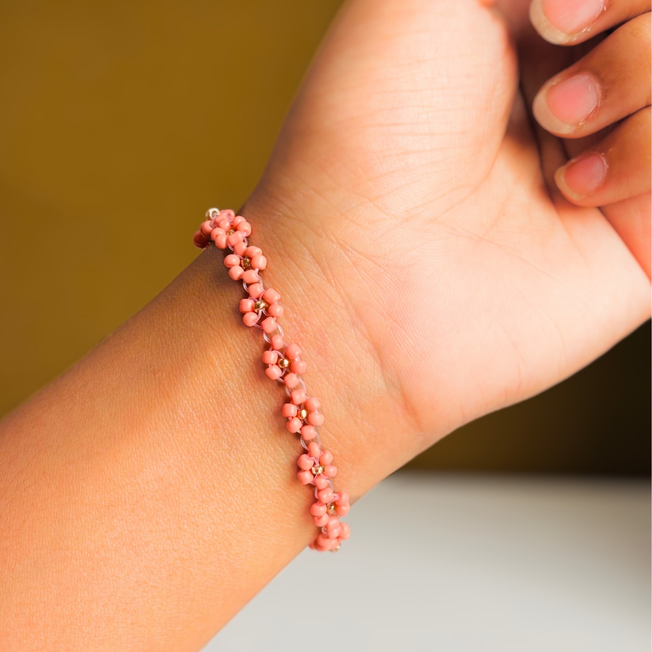 Peach Daisy Flower Bracelet - Image 2