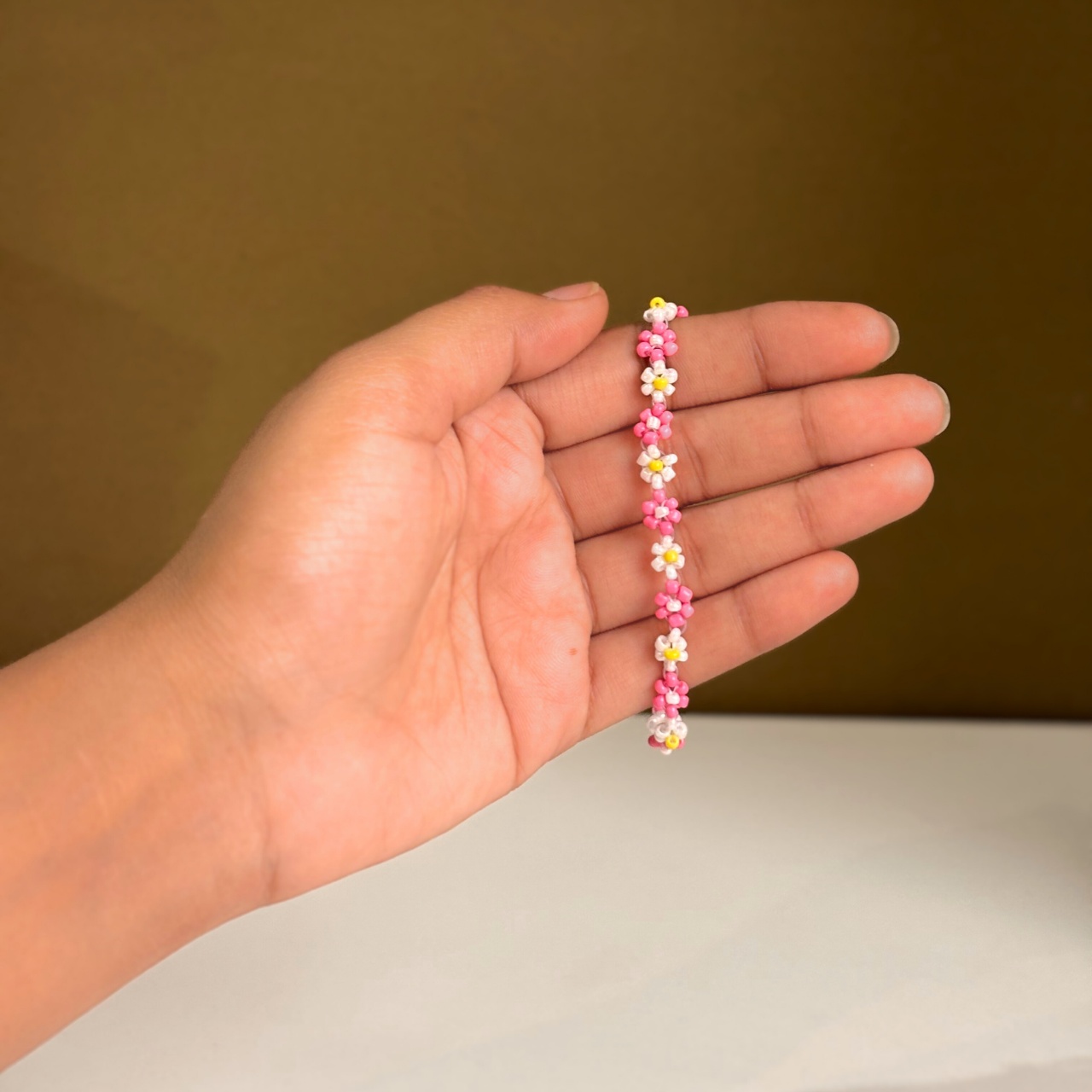 Pink & White Daisy Bracelet