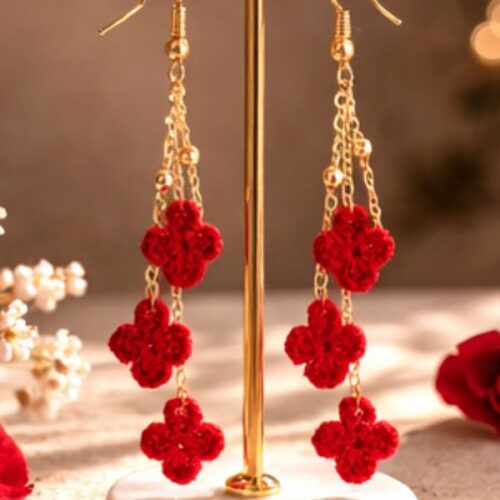 Red Crochet Flower Danglers